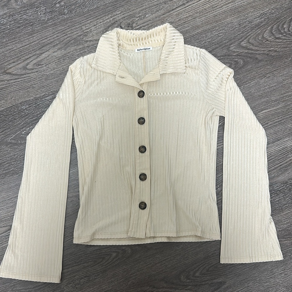 Reformation slinky cream button up